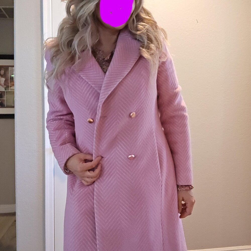 Ted Baker Saffra Chevron Wool Midi Coat Pink